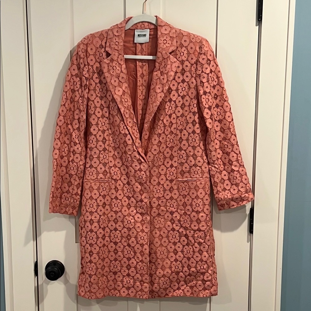 Moschino Cheap and Chic Pink Lace long Blazer with Relaxed Silhouette